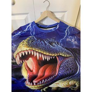 T REX Men’s Sz Large Allover Print‎ T-Shirt Blue